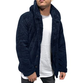 invierno cálido abrigo de lana mullido con capucha para hombres sudaderas gruesas Tops prendas de vestir exteriores chaquetas y sudaderas de manga larga dark blue 
