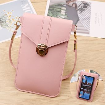 bolso de hombro con correa de cuero para Smartphone Cartera con pantalla táctil para teléfono móvil para Iphone #dark pink 