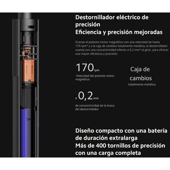 Xiaomi Destornillador eléctrico de precisión, Caja de cambios totalmente  metálica, Potente motor magnético, Batería de litio recargable, Puntas de