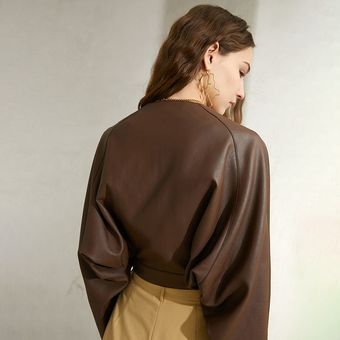 chaquetas cort TWOTWINSTYLE-chaqueta de cuero PU Vintage para mujer 