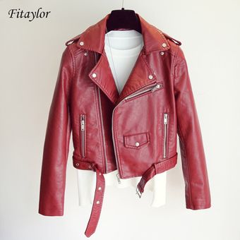 Fitaylor-Chaqueta de piel sintética para mujer abrigo corto de moto 