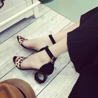 Las mujeres ocasionales sandalias del ante los altos talones gruesos punta abierta Zapatos de moda para fiestas 