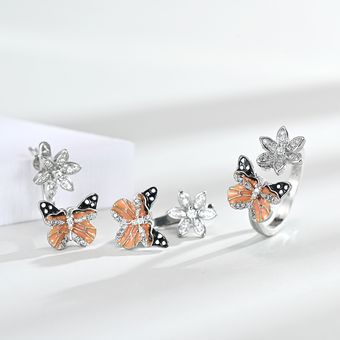Anillos De Hojas De Circonio 3pcs Pendientes Exquisitos De 