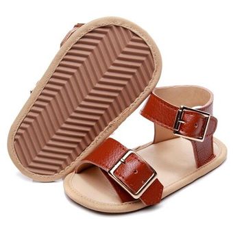 Sandalias de cuero sintético para bebé zapatos de suela dura con punta abierta informales para niños y niñas de 0 a 24M Color liso para verano 