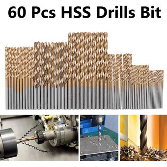 herramienta 60Pcs 1mm-3.5mm HSS Juego de brocas helicoidales recubiert 