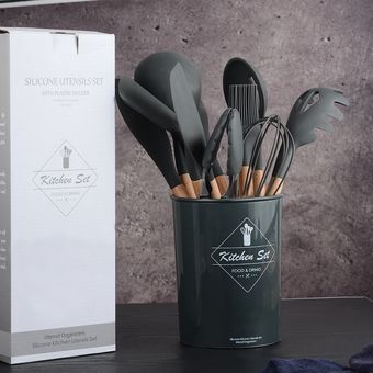 Set cucharones utensilios cocina de silicona 12 piezas morado