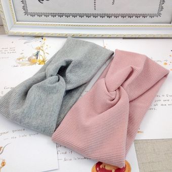 bandana anudada de Color sólido accesorios para el cabello para niña ancho de algodón turbante Diadema de punto trenzado para mujer 