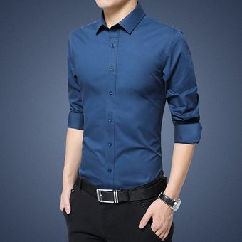 Alta calidad camisa manga larga para hombre de negocios #Navy Blue 