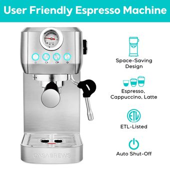  Máquina de café expreso a presión de 20 bares, cafetera de café  expreso individual y doble, cafetera de capuchino y café con leche con  espumador de leche, tanque de agua extraíble