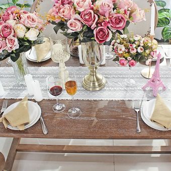 Camino De mesa De encaje blanco moderno para boda bordado Floral de 