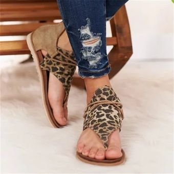 Sandalias planas con estampado de serpiente y leopardo para mujer  zapatos de verano de talla grand 