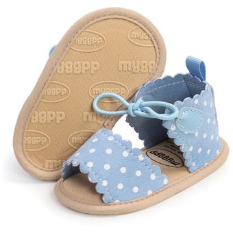 Sandalias de moda para niñas pequeñas zapatos planos de princesa transpirables de suela suave antideslizantes con cordones de lunares primeros pasos de 0 a 24M para verano 