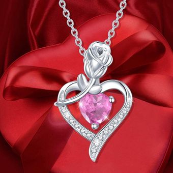 Collar Día de San Valentín Clavícula Cadena Rosa Flor Colgante Cadena Corazón 