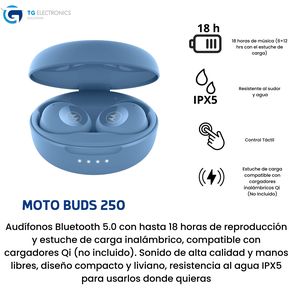 Audifonos Motorola Moto Buds 250 Inalambricos Color Azul Hasta 18h