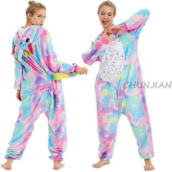 Caliente caluroso de franela de invierno de las mujeres estrella arcoíris unicornio Pijama ropa de dormir en general para los hombres traje adulto de la familia Pijama unicornio-LA33 
