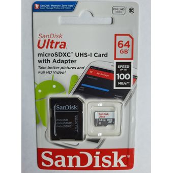 Tarjeta Micro SD Sandisk Ultra SDSQUNR 064G GN3MA​​​​​​​ Clase 10 / 64 gb, USB y micro SD, Almacenamiento, Cómputo y Accesorios, Todas, Categoría