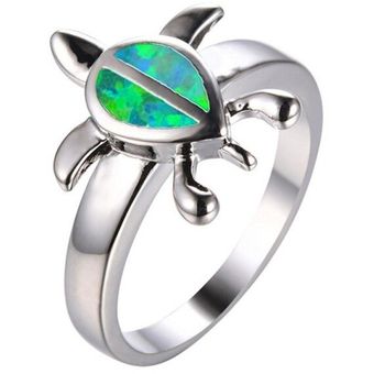 Anillo De Boda De Anillo De Tortuga De Ópalo Azul Plateado 