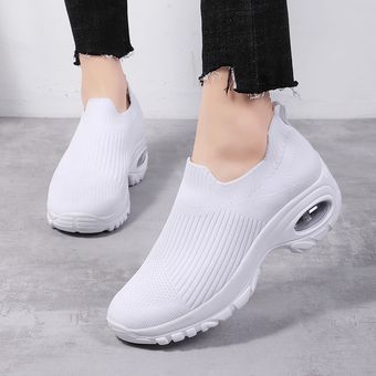 Zapatillas de deportivos para Mujer con Plataforma y cuña-Blanco 
