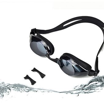 vista panorámica deportivas de silicona Gafas de natación antiniebla para hombre y mujer lentes de protección UV negrasazules 