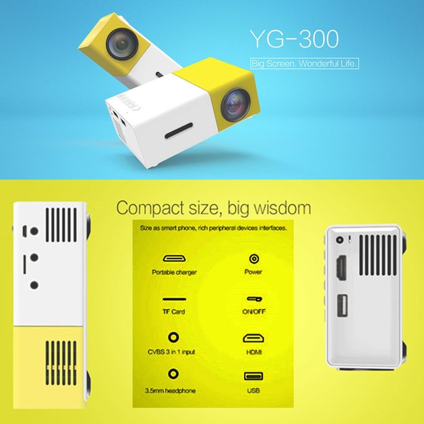 YG300 400LM Mini proyector portátil de cine en casa con LED - Negro