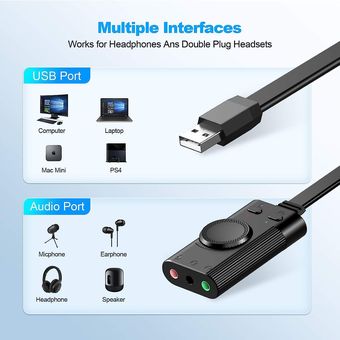 Adaptador de audio USB a conector de 0.138 in, tarjeta de sonido USB  externa 2 en 1, adaptador de sonido auxiliar de 0.138 in a USB a conector  de