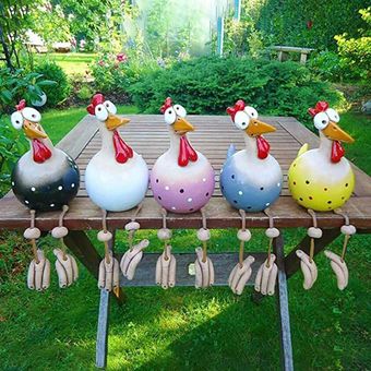 Escultura de pollo resina gallo pintado a mano arte rústico figurillas estacas de patio 
