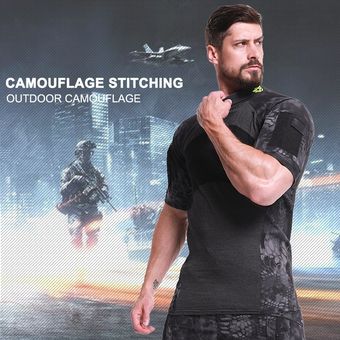 Nueva al aire libre táctico militar de manga corta Camiseta de camuflaje de los hombres de algodón camiseta de secado rápido al aire libre Camping caza ropa camisa de senderismo 