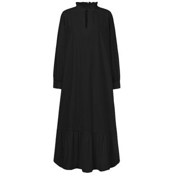Negro Botón ZANZEA manga larga para mujer puños floja ocasional Sundress Kaftan vestido holgado 