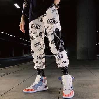 #28 Pantalones bombachos con bolsillo de bloque para hombre,Joggers Cargo,grafiti,estampado de letras de estilo Hip Hop,de chándal,informales,para baile 