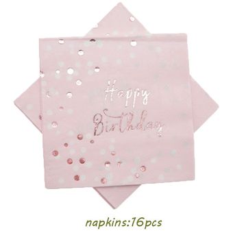 Juego de vajilla desechable de papel de aluminio rosa dorado para niña decoraci 