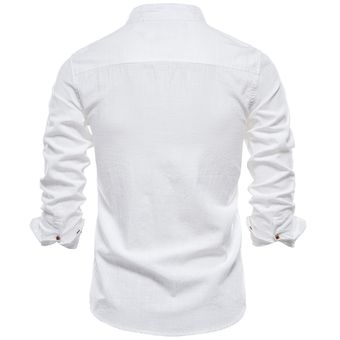 Camisa de lino y algodón para hombre,camisa de manga larga de #Gray 