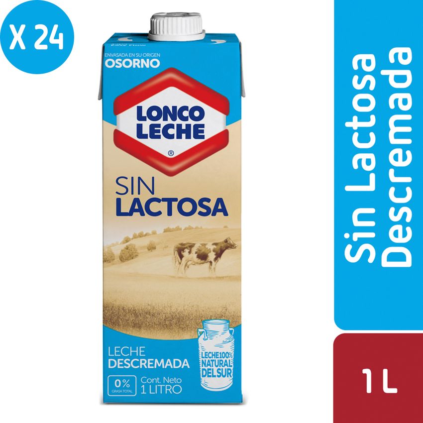 Pack 24 - LoncoLeche Sin Lactosa Descremada 1 L⇒ Mejor Precio