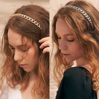 nueva diadema de cadena de Metal para mujer diadema dorada brillante turbante turbante para niñas accesorios para el cabello para mujeres Aro para el cabello white 