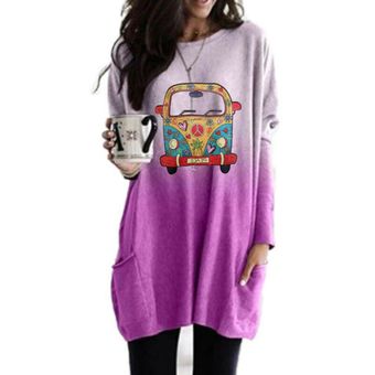 Nuevo Camiseta floja de degradado con impresión cache adorable para mujer Púrpura 
