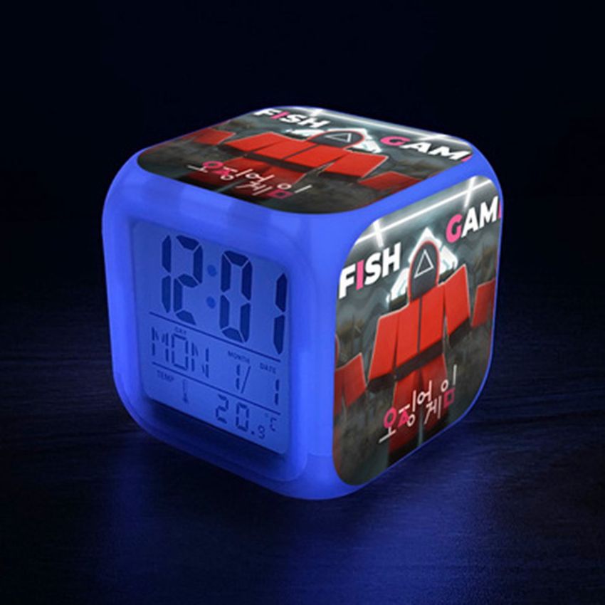 Reloj despertador para calamar juego LED Color Color Color Cambiando Reloj de cabecera silencioso