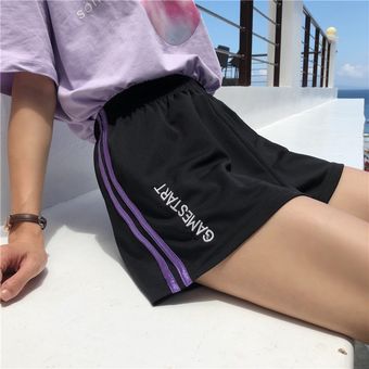 #Purple short mujer vetement femme suelto de cintura alta mujer pantalones cortos salvaje Harajuku de spodenki damskie Verano vintage pista pantalones cortos 