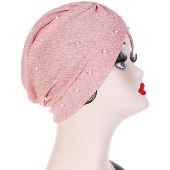 Turbante De Perlas De Poliéster Cruzado De Mujeres Sombrero 