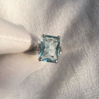 Anillo De Joyería De Plata De Circonio Cúbico Azul Grande De 
