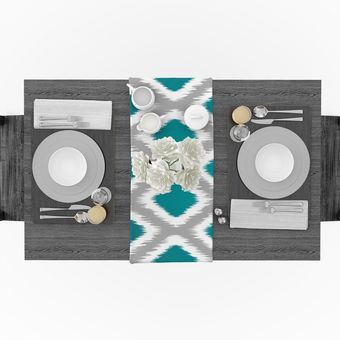 Camino de mesa de diamante geométrico gris y azul Decoración de mesa 