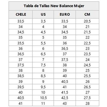 Tabla de tallas shop new balance chile