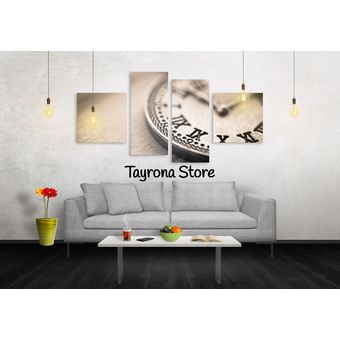 Tayrona Store - Cuadro 4 Partes Para Habitacion Sala Comedor Tayrona Store 140x80 Reloj Vintage