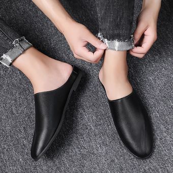 Baotou zapatos de cuero pantuflas hombres-Negro 