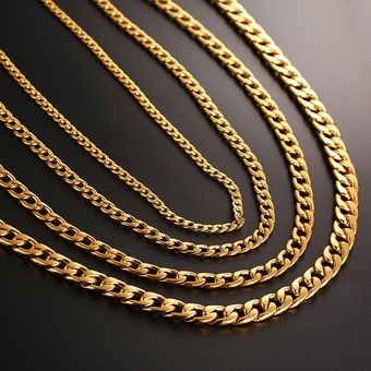 Mens Chain Necklace Stainless Steel Gold Black Color Male Choker colar Jewelry Gifts for Him #3mm B 