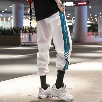 #7915-Black Hombre lado Anime pantalones de estampado harén para las tendencias de la moda ropa de adolescentes pantalones de Hip Hop ropa informal japonesa Joggers pantalones de chándal 
