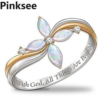 Deluxe Heart Cross Crystal Crystal Compromise Ring Women 