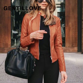chaqueta de p Gentillove-abrigo corto de cuero sintético para mujer 