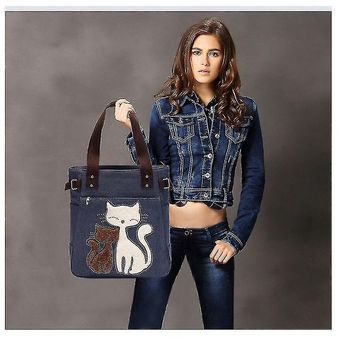 Blue elegant cats printed women canvas tote handbags mz841 
