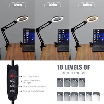 Lupa USB LED Lámpara de lectura Luz 360 ° Ahorro de energía para mesa de escritorio de estudio negro-Black 