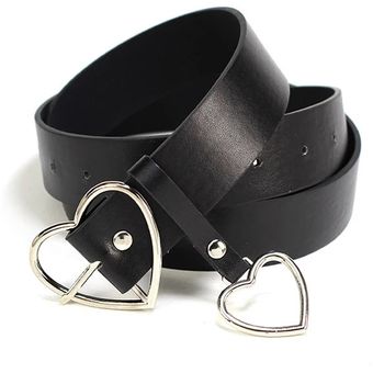 Cinturón de piel sintética con corazón para mujer cinturón negro 