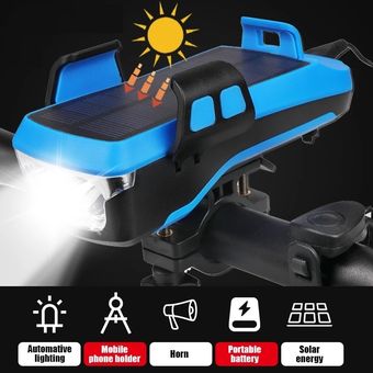 5 IN 1 Led Bicycle Light Front  Solar Horn Phone Holder bicycle Lamp 4000mAh Flashlight for Bike Li 